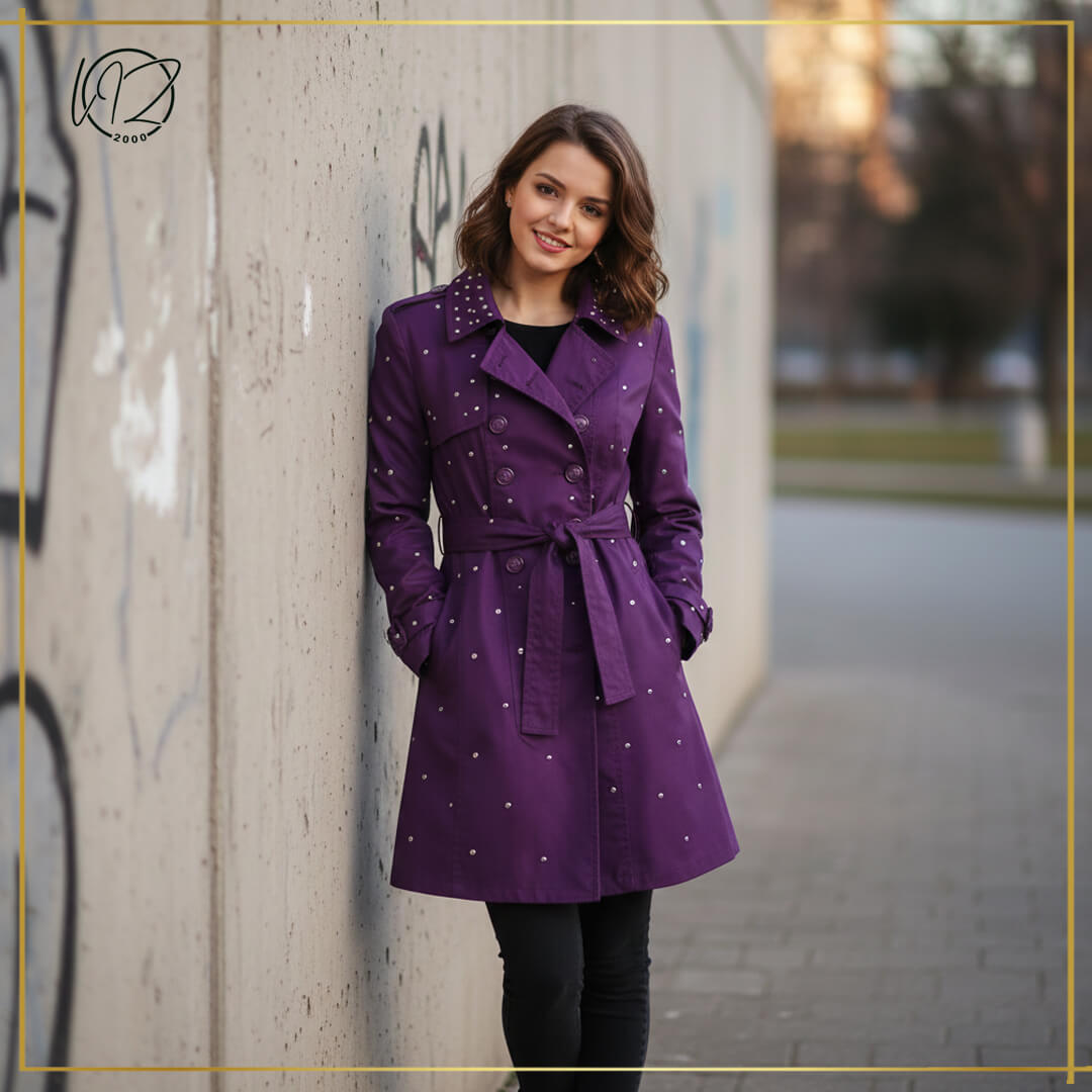Purple Rayon-blend Lapel Collar Jacket