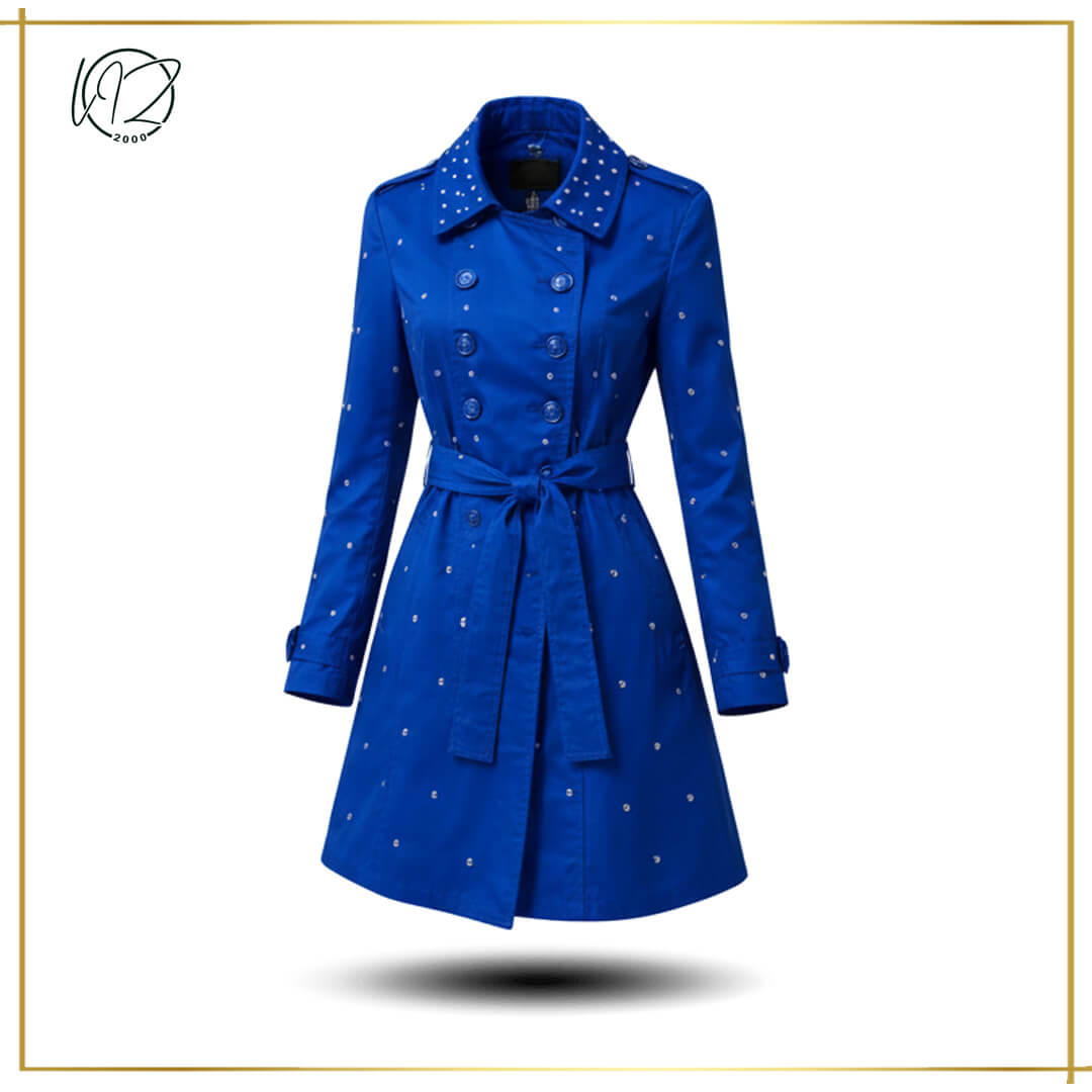 Blue Rayon-blend Lapel Collar Jacket